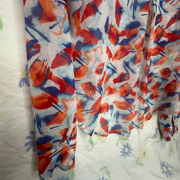 BCBG sheer multicolor Orange size XS blouse long sleeve button down NWT - Picture 4 of 5